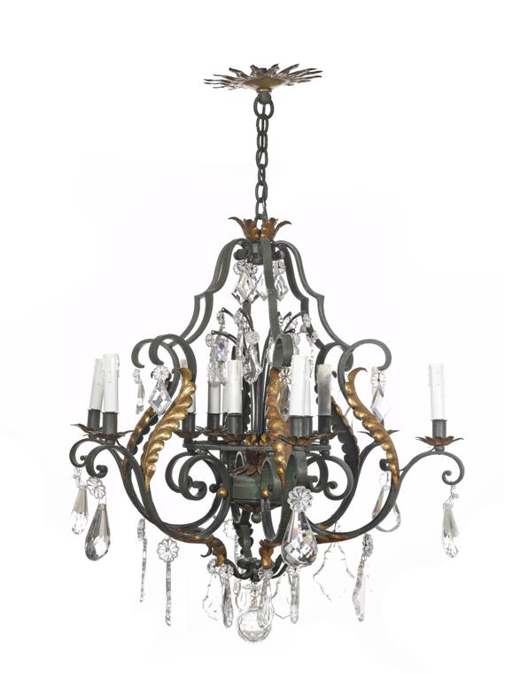 Appraisal: A CHANDELIER WITH GLASS LUSTERS Baroque style Partially painted and