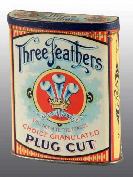 Appraisal: Three Feathers Plug Cut Tobacco Pocket Tin Description Beautiful color