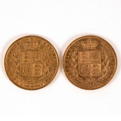 Appraisal: Two Queen Victoria gold sovereigns and the latter with Sydney