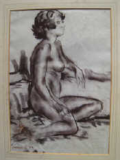 Appraisal: Nude Study' Indistinctly signed with reference Nos Crayon on paper