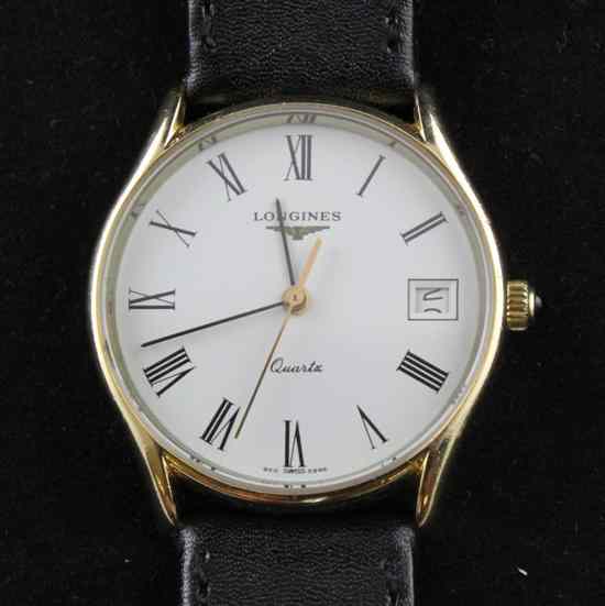 Appraisal: A gentleman's ct gold Longines quartz wrist watch with Roman