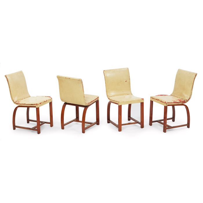 Appraisal: Gilbert Rohde dining chairs four by Heywood-Wakefield molded plywood frames