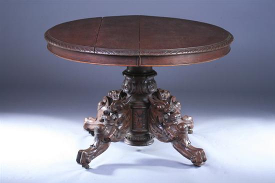 Appraisal: RENAISSANCE REVIVAL CARVED MAHOGANY PEDESTAL CENTER TABLE th century with