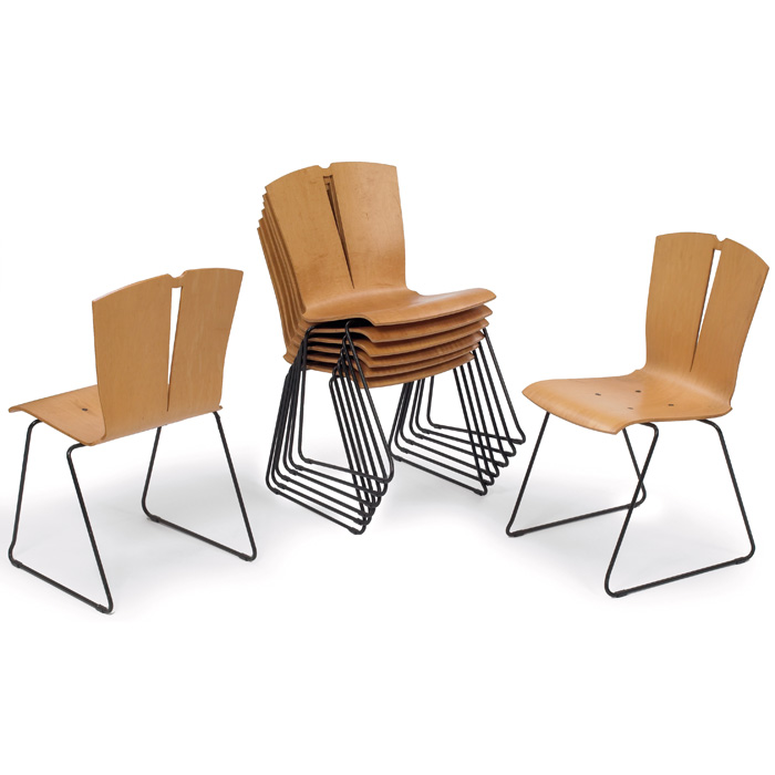 Appraisal: Contemporary stacking chairs from the Charlotte Collection molded birch seats