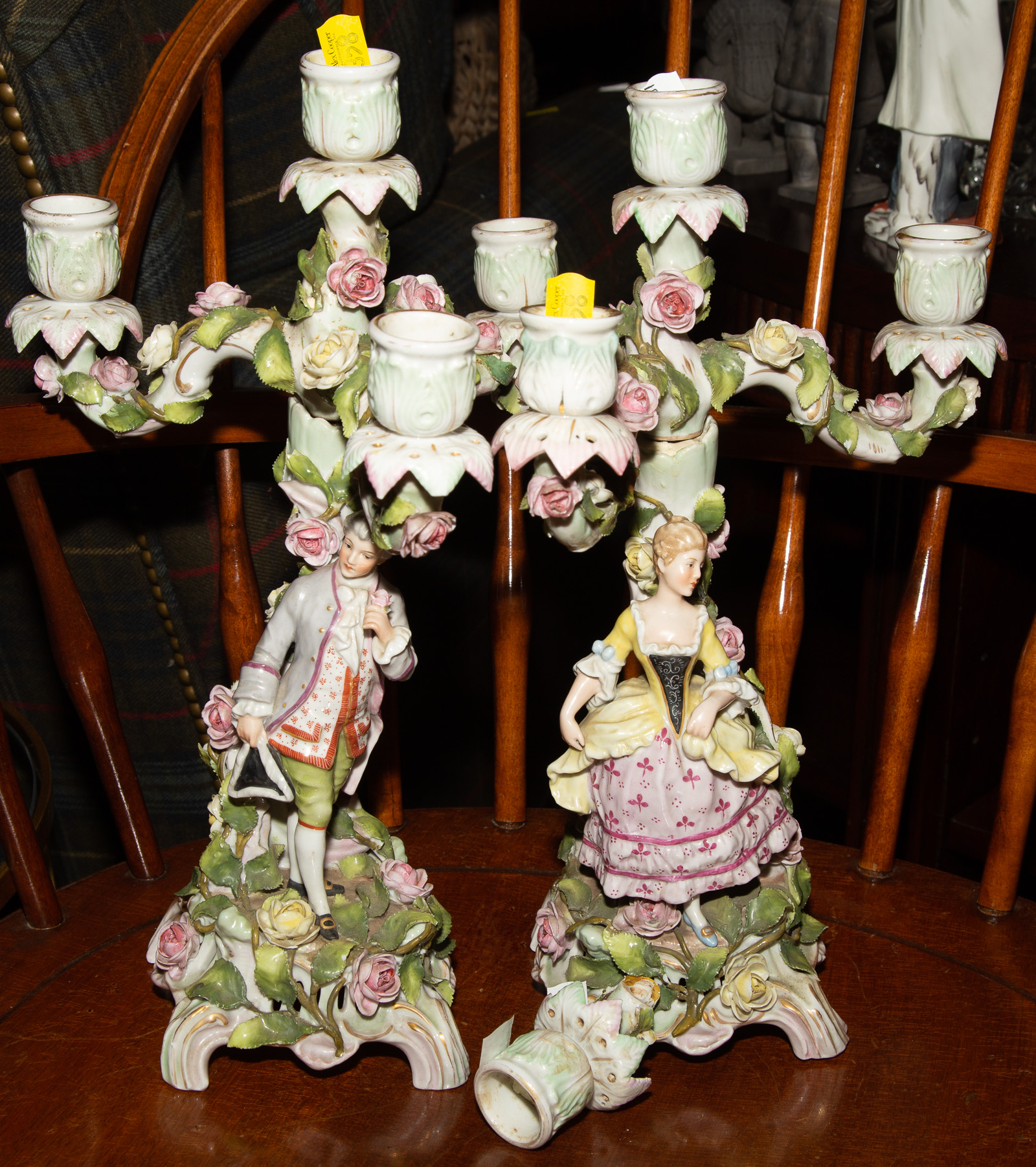 Appraisal: A PAIR OF SCHIERHOLZ PORCELAIN FIGURAL CANDELABRA Circa approximately in