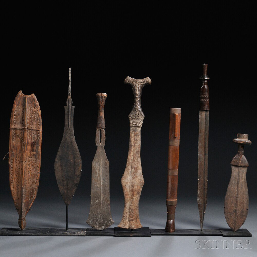 Appraisal: Five African Weapons includes a Shona knife and sheath a