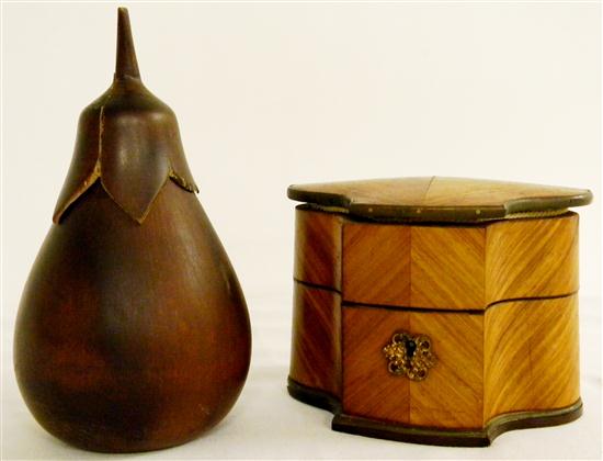 Appraisal: Pear form wooden tea caddy with screw on top along