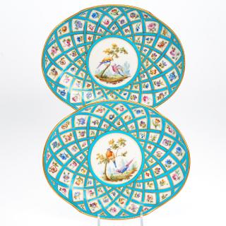 Appraisal: Pair Sevres porcelain bleu celeste ecuelle stands Pair Sevres porcelain