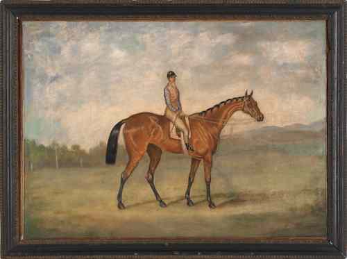 Appraisal: British oil on canvas portrait of a horse and jockey