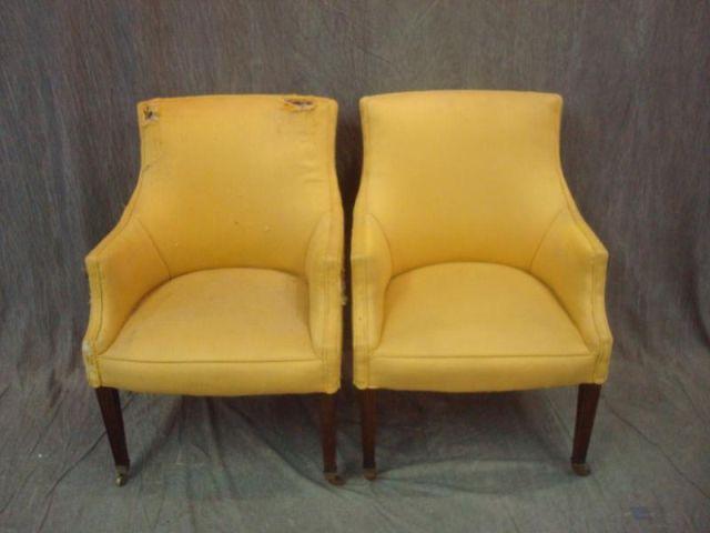 Appraisal: Pair of Antique Yellow Upholstered Chairs on Brass Casters From