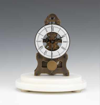 Appraisal: Small Pendulum Clock Bronze color Zappler-style pendulum clock with white