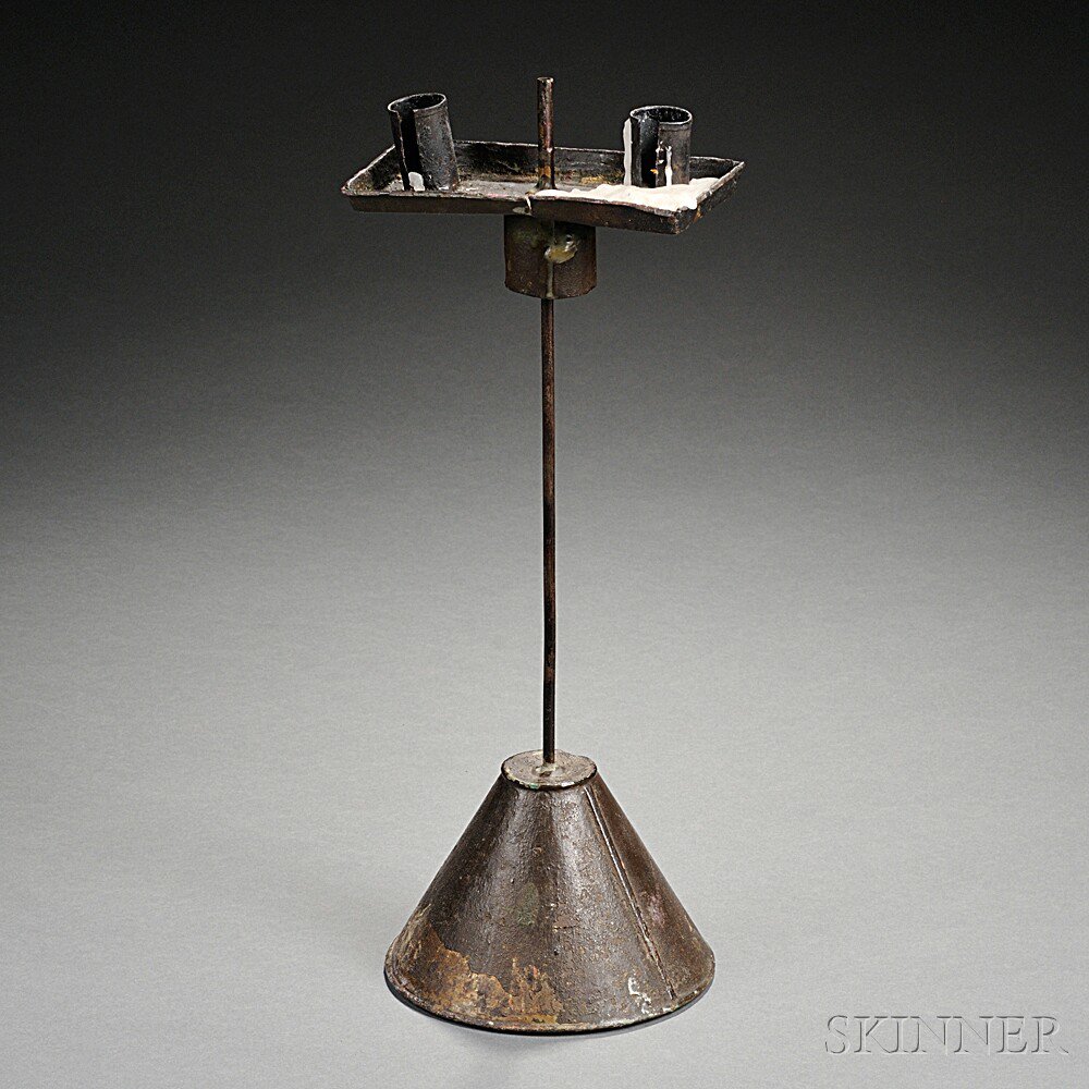 Appraisal: Tin Two-light Adjustable Tabletop Candlestand America early th century the