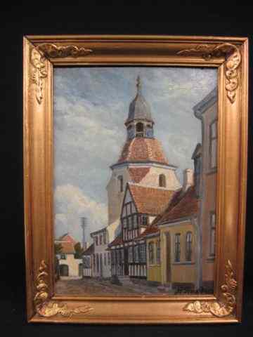 Appraisal: European Cityscape Oil signed illegible image area '' x ''