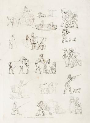 Appraisal: Rowlandson T Outlines of Figures Landscape and Cattle No eight