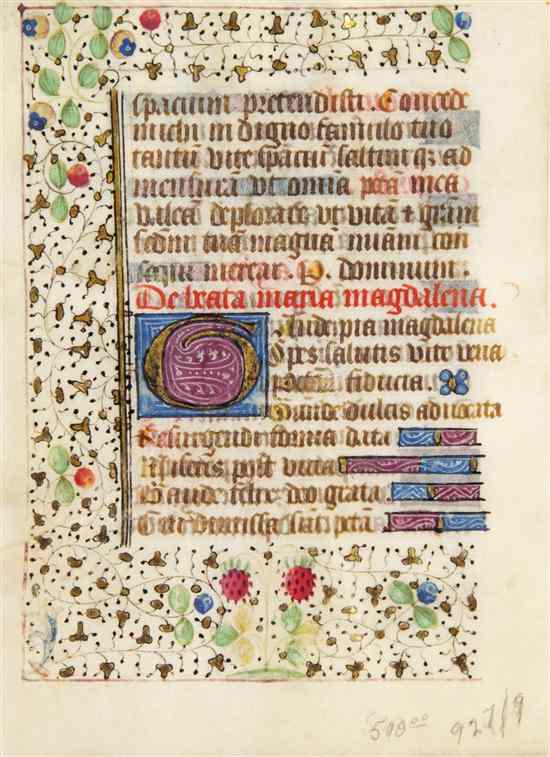 Appraisal: ILLUMINATED MANUSCRIPT LEAVES A group of two leaves from Books