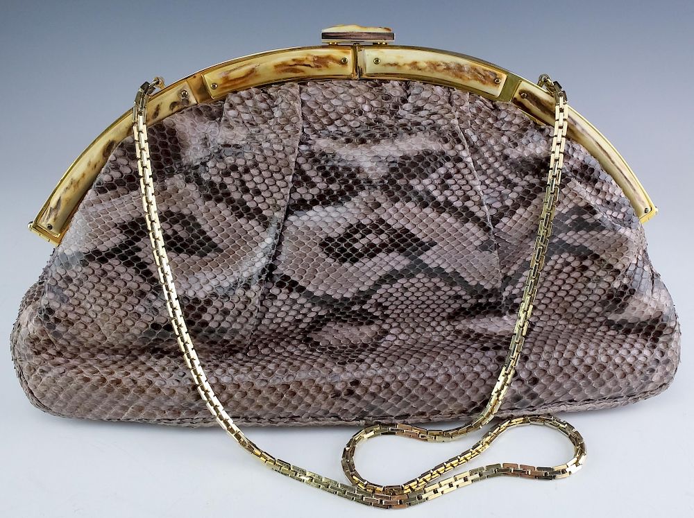 Appraisal: Judith Leiber Minaudiere Snake Skin Clutch Handbag Vintage Judith Leiber