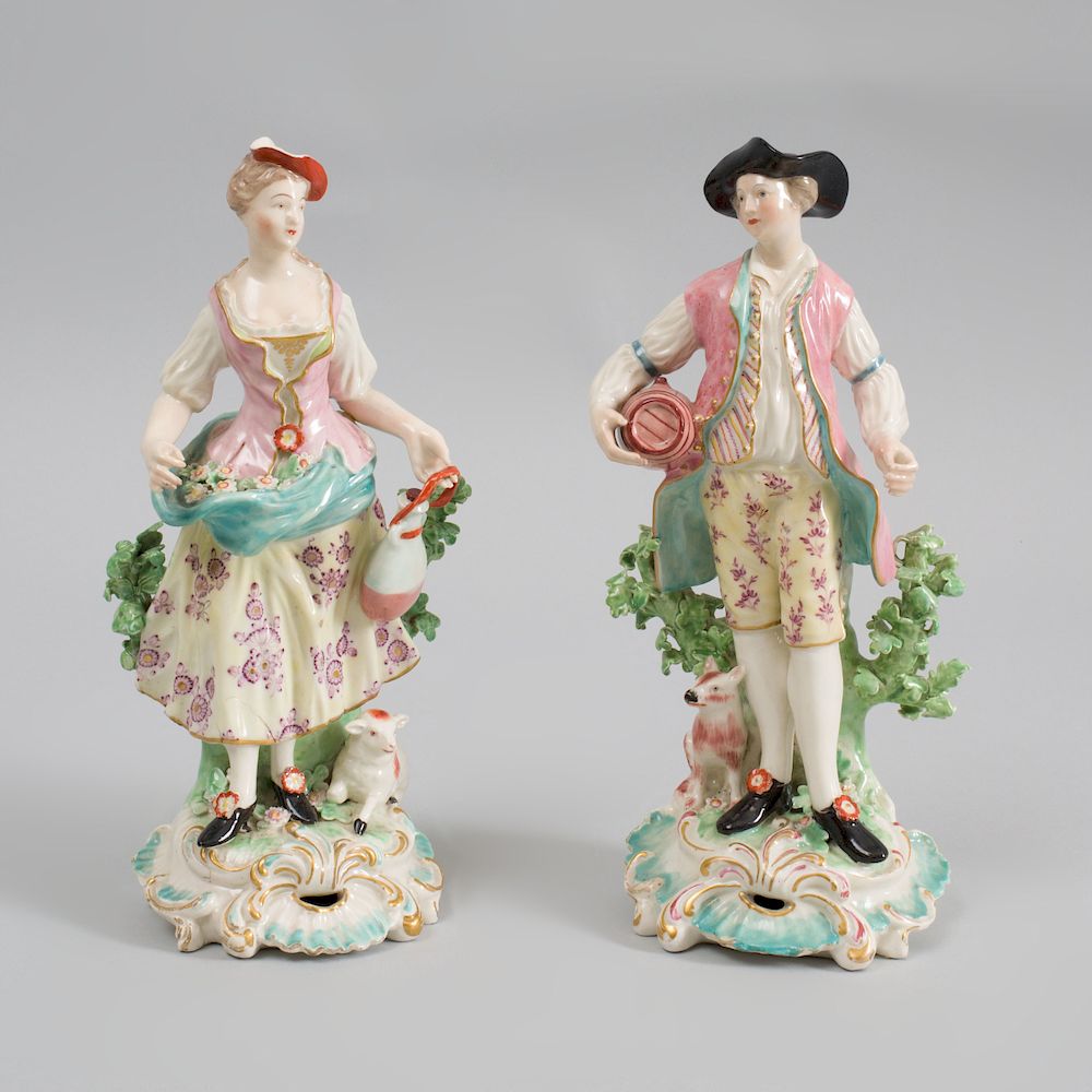 Appraisal: Pair of Derby Porcelain Figures of French Shepherds Faint patch