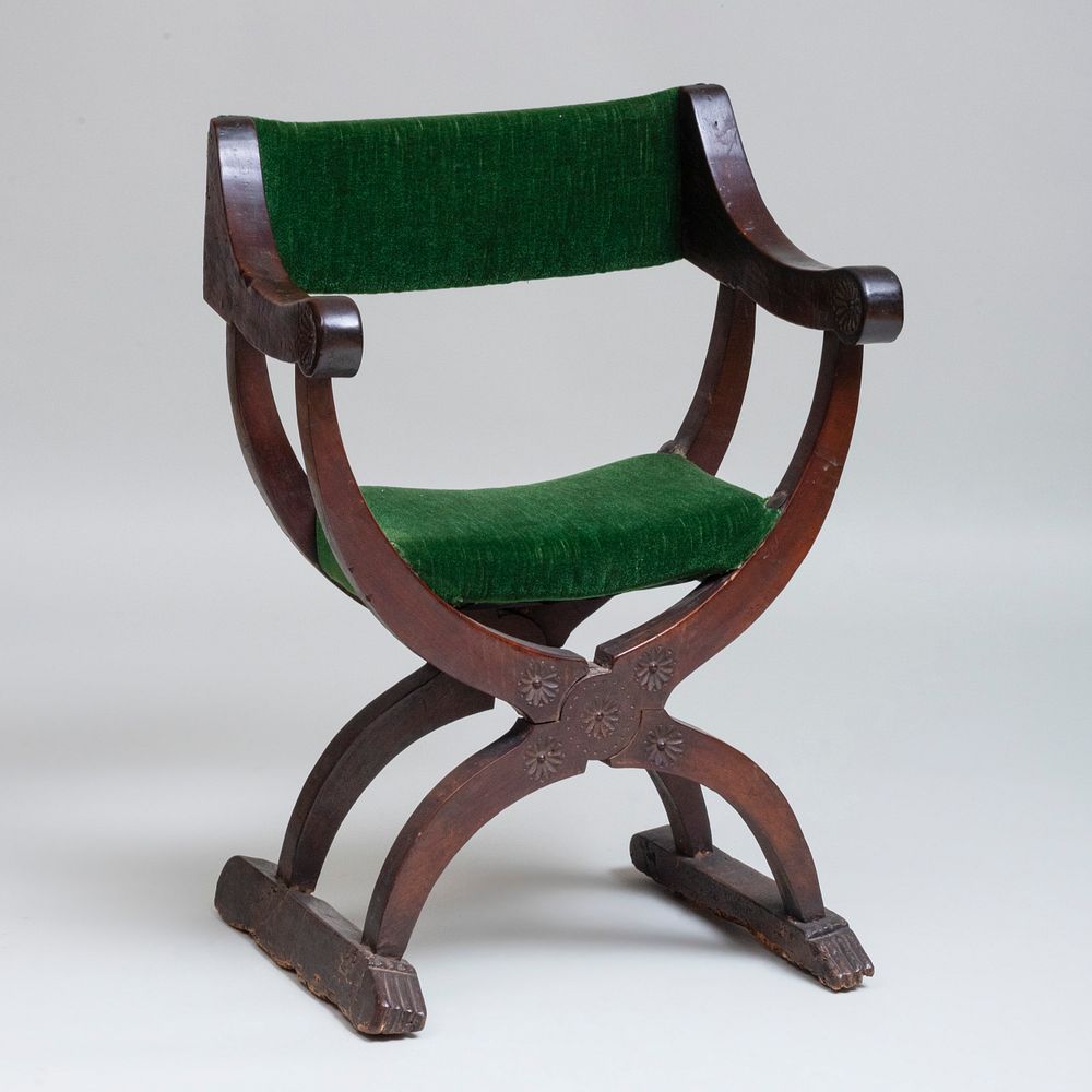 Appraisal: Italian Renaissance Carved Walnut Folding Curule Form 'Dante' Armchair x