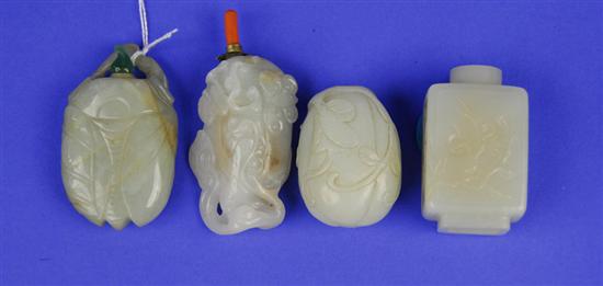 Appraisal: COLLECTION OF FOUR CHINESE CARVED JADE SNUFF BOTTLES one in