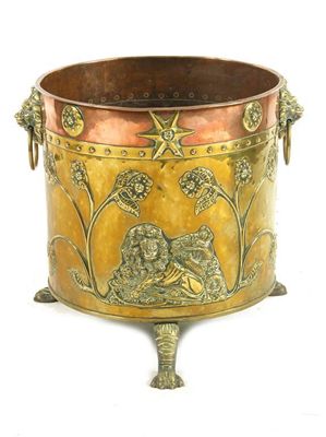 Appraisal: A th century brass and copper log bin with applied