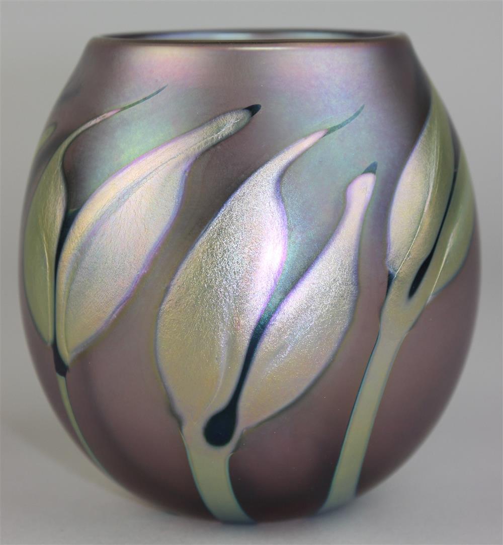 Appraisal: CHARLES LOTTON CONTEMPORARY DECORATED IRIDESCENT GLASS VASE engraved Charles Lotton