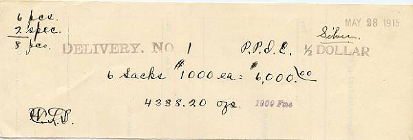 Appraisal: Panama-Pacific International Exposition Coin Delivery Receipt for PPIE Gold Dollars