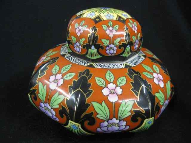 Appraisal: Fraureuth Porcelain Dresser Box octagonal Art Deco floral on red