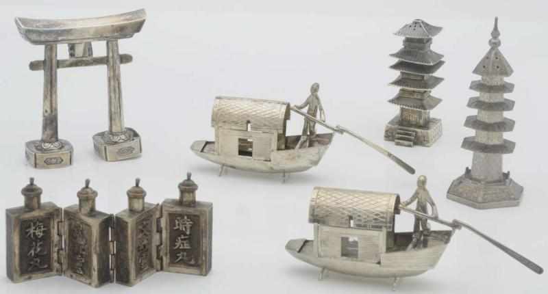 Appraisal: A Group of Straits Chinese Silver Condiments Including two pagoda