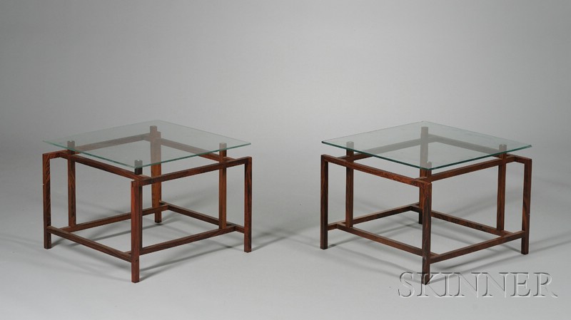 Appraisal: Pair of Low Tables Rosewood and glass Mid th century