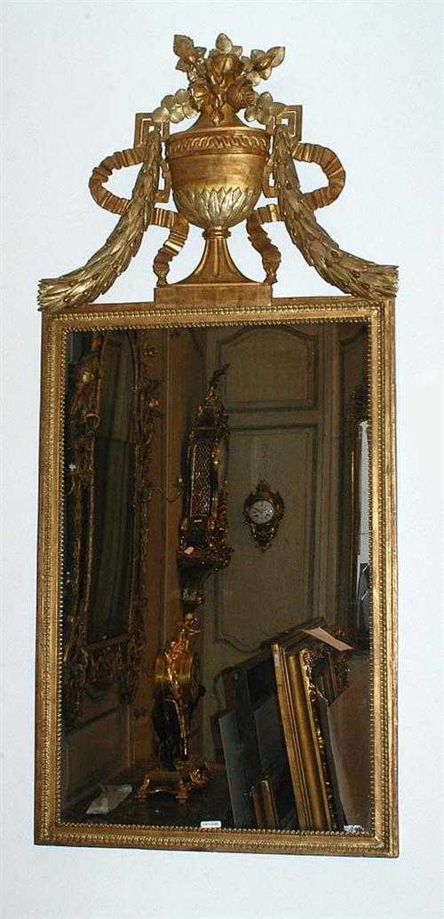 Appraisal: CARVED GILTWOOD MIRROR Louis XVI Paris circa Carved with vase