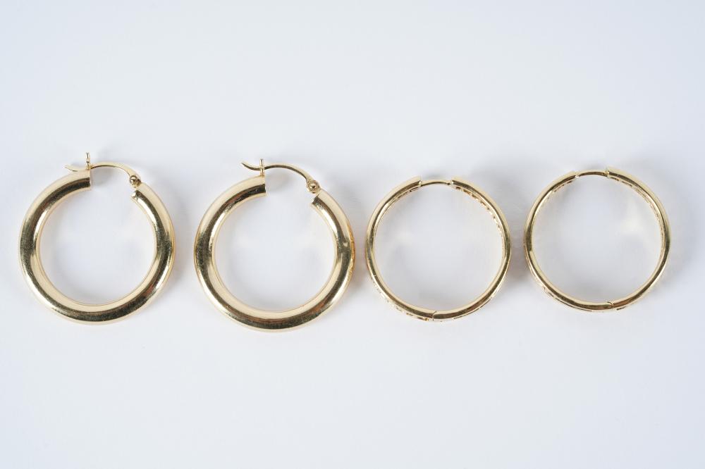 Appraisal: TWO PAIRS OF KARAT YELLOW GOLD DIAMOND HOOP EARRINGSone pair