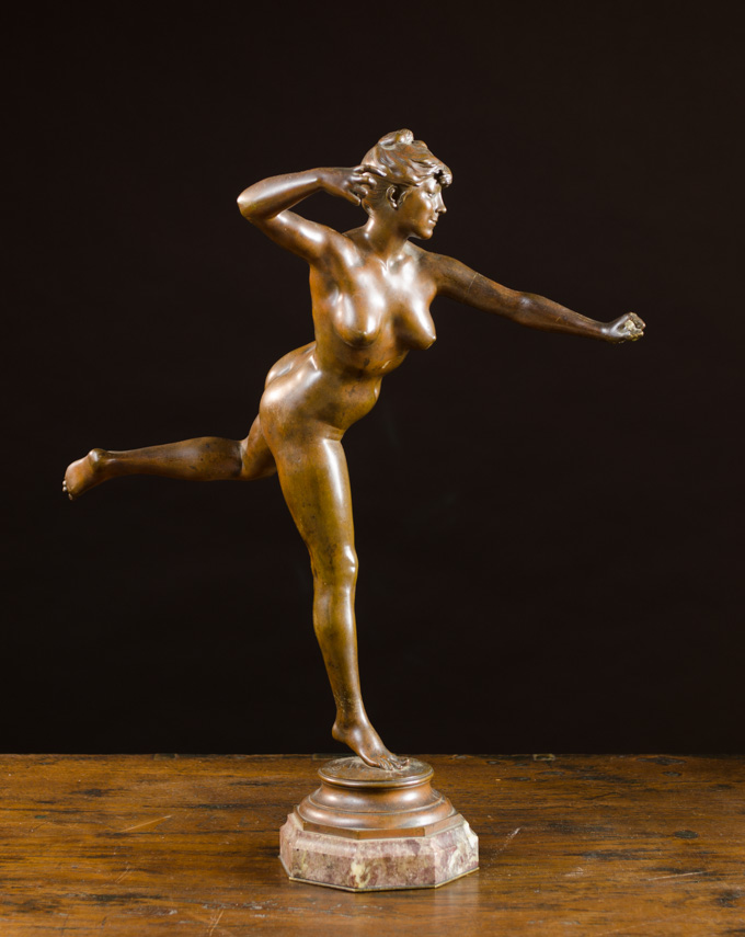 Appraisal: JEAN ALEXANDRE JOSEPH FALGUIERE FRENCH - PATINATED BRONZE FIGURE Nymph