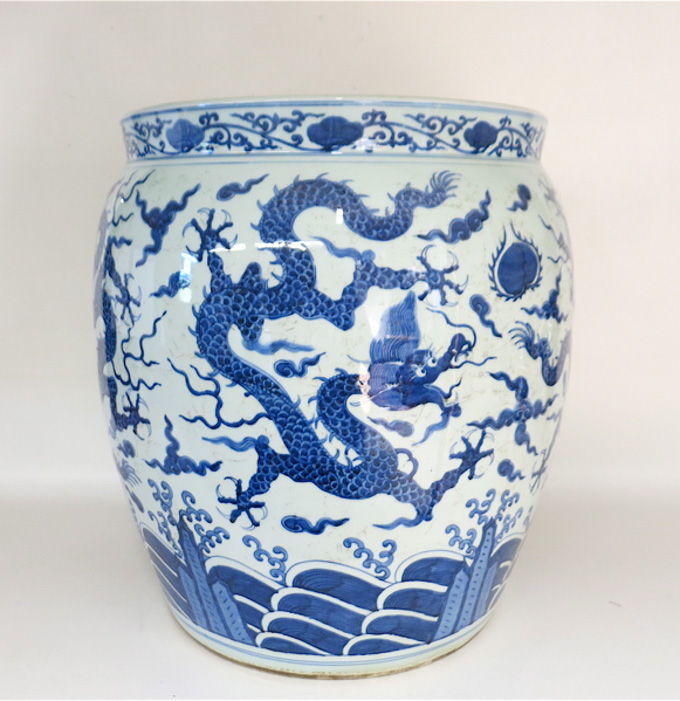 Appraisal: MING STYLE BLUE UNDERGLAZE PORCELAIN FLOOR JAR the exterior decorated