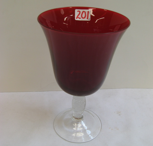 Appraisal: SET OF TWELVE WINE GOBLETS red bowls on clear swirl