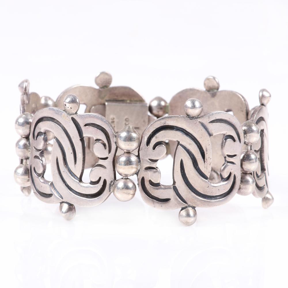 Appraisal: TAXCO MEXICAN MODERNIST STERLING SILVER BRACELET WITH LINKED WIDE INTERLOCKING