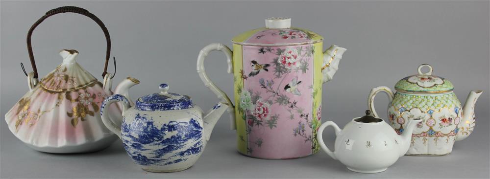 Appraisal: FIVE ASIAN LATE VICTORIAN PORCELAIN TEAPOTS including a Nippon type