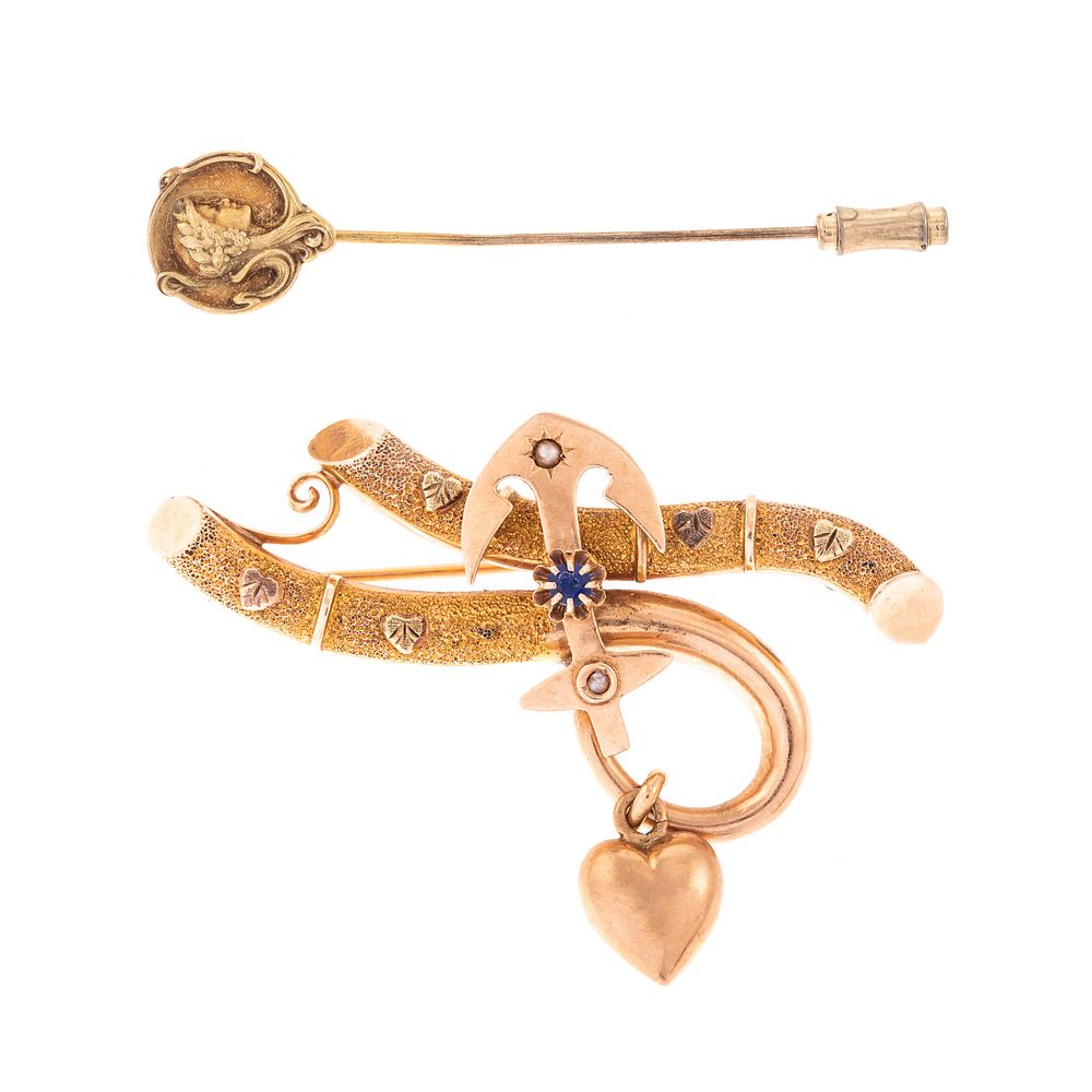 Appraisal: A Victorian Hope Love Brooch with Stickpin K yellow gold