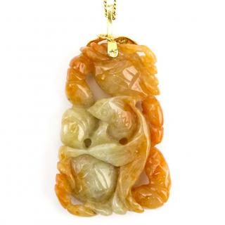 Appraisal: Vintage Chinese Carved Celadon to Russet Jade Pendant Necklace with