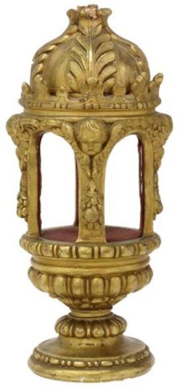 Appraisal: French giltwood reliquary shrine th c domed lid with acanthus