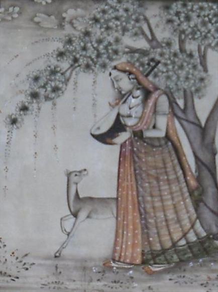 Appraisal: Indian school Lady in a forest glade with attendant deer