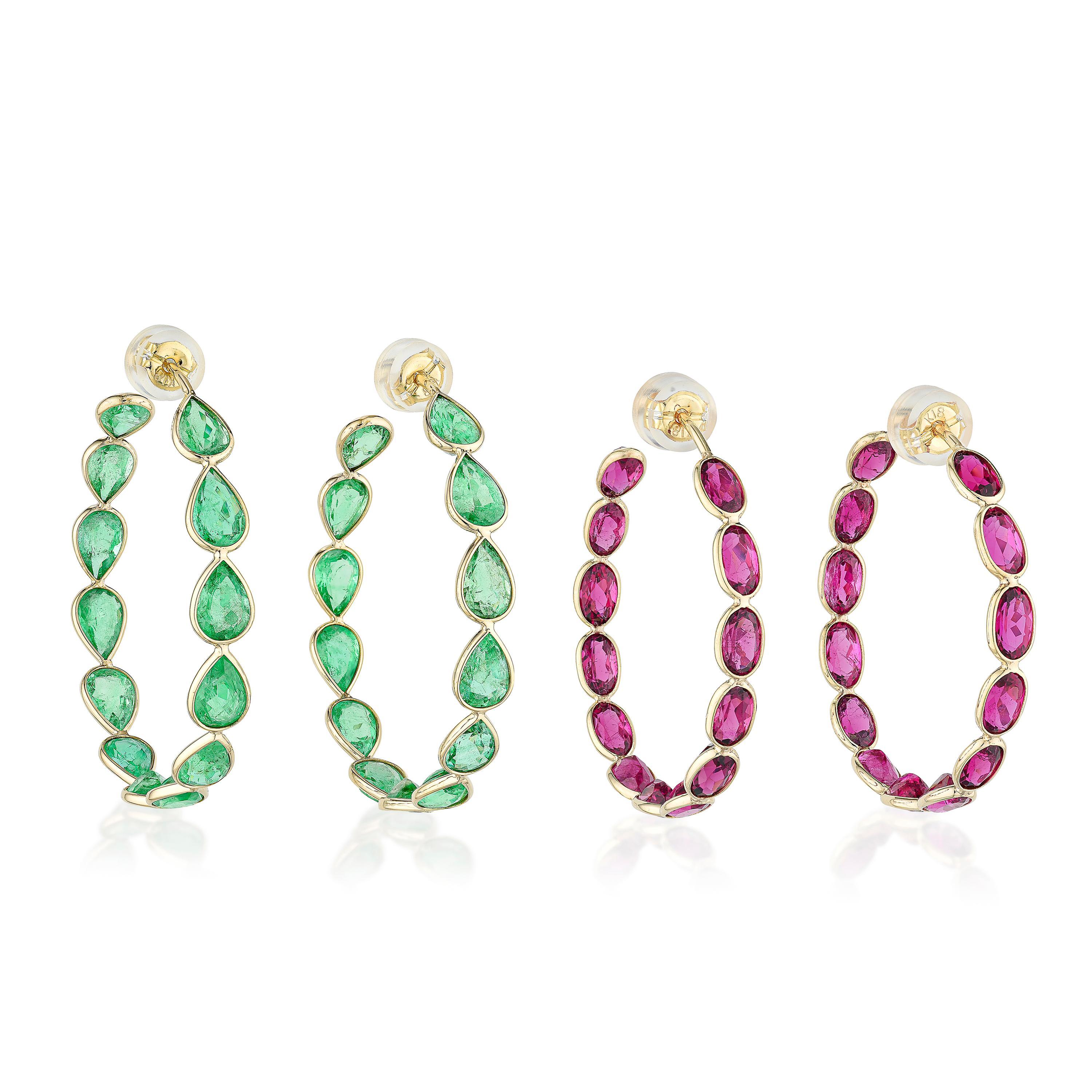 Appraisal: EMERALD HOOP EARRINGS AND RUBY HOOP EARRINGS METAL K gold