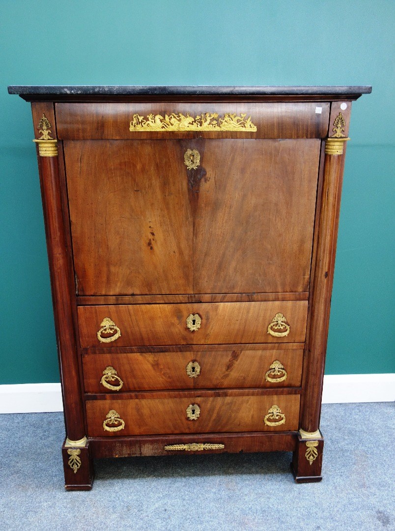 Appraisal: A French Empire secretaire a abattant the marble top on