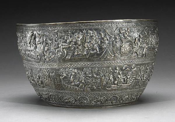 Appraisal: A large repouss silver ceremonial bowl Burma Early th Century