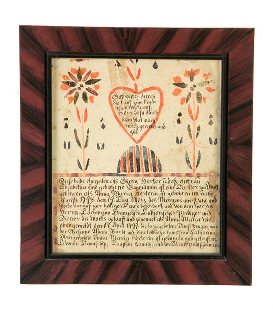 Appraisal: FRAKTUR American late th century watercolor and ink on laid