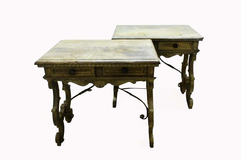 Appraisal: PAIR OF ITALIAN BAROQUE STYLE BLEACHED WALNUT SIDE TABLES th