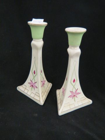 Appraisal: Pair of Roseville Art Pottery Candlesticks decorated gold trace before