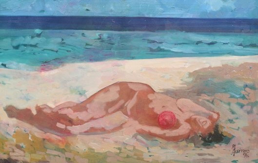 Appraisal: GUERRERO M American TH C Modernist reclining nude on beach