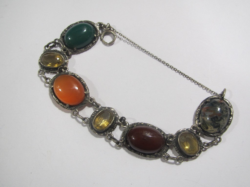 Appraisal: Scottish silver and agate bracelet with green agate cornelian Cairngorm