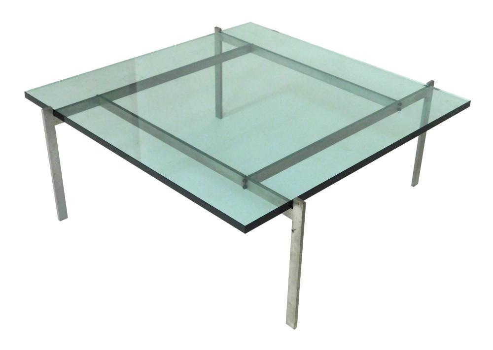 Appraisal: Paul Kjaerhilm PK glass top metal base coffee table c