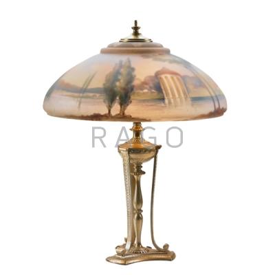 Appraisal: PAIRPOINT Garden of Allah lamp its shade reverse-painted with Grecian